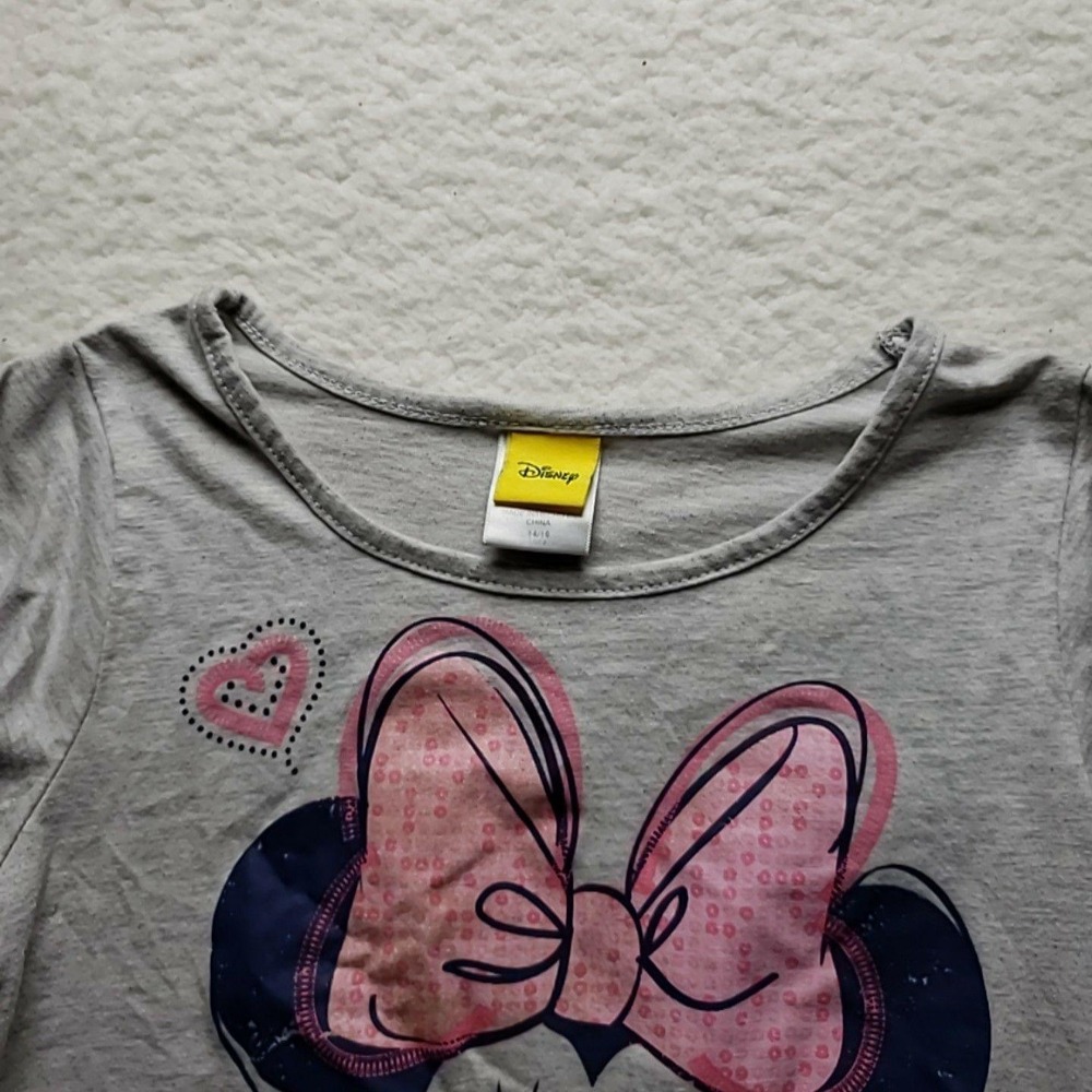 Disney Shirt Girls 14-16 Gray Minnie Mouse Heart Graphic Knot Front Tee Top